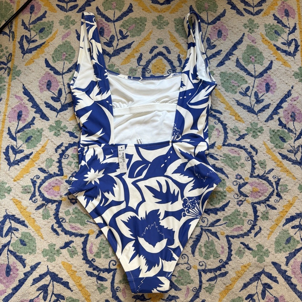 Madewell NWT Blue White Floral One Piece Swimsuit Stretch Size S $85